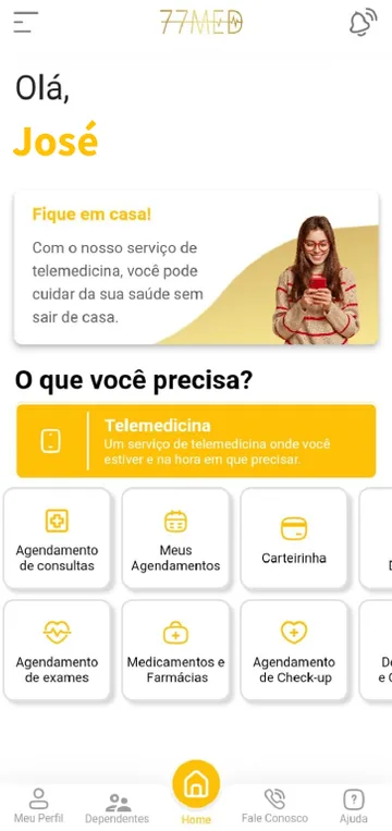 Tela inicial do app 77MED